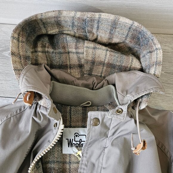 Vintage Woolrich Mens Hooded Tan Parka Plaid Lining Full Zip Size L USA Made - Picture 7 of 16